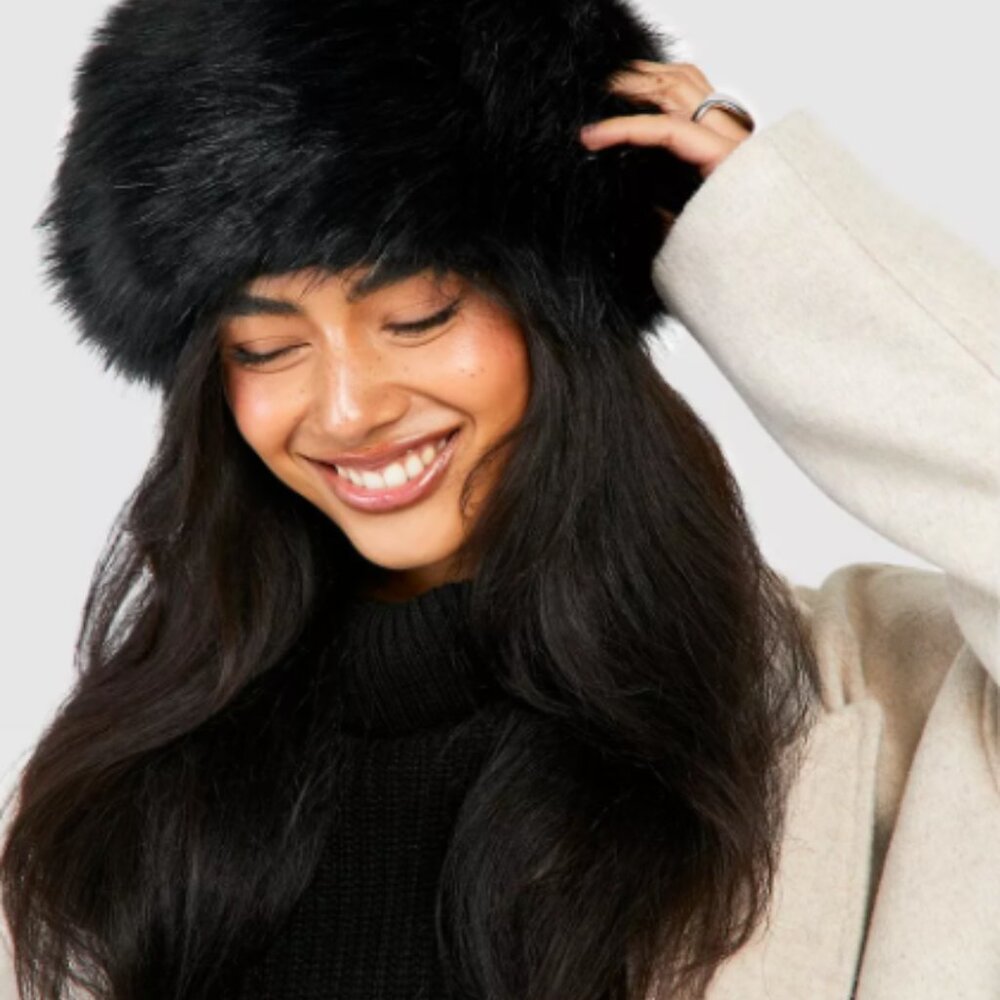 NWT Superdry Faux Fur Hyper Herder Headband/Neck Warmer Black
